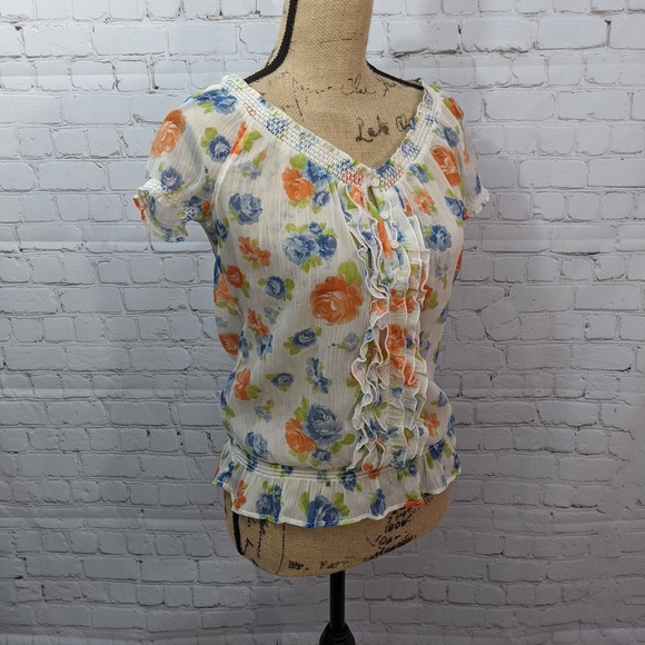 Forever 21 Sheer Floral Shirt Small - Picture 3 of 7